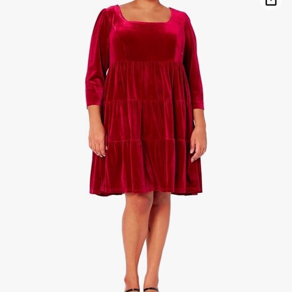 NWT Maison Tara Crushed Velvet Baby Doll Cherry Red Dress Size 24W Wedding Prom - Picture 1 of 11